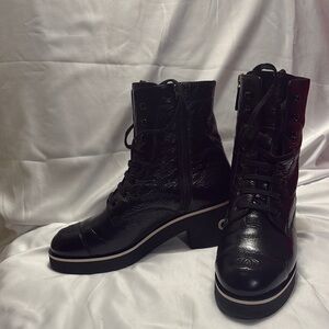 CHANEL Black Crumpled Calfskin Boots